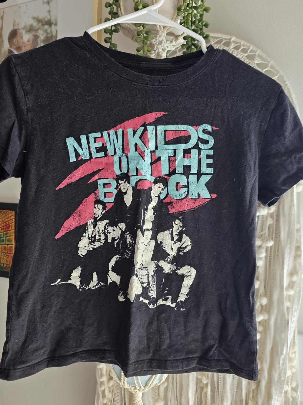New Kids on the Block Graphic Tee - Black with Pink & Teal Print